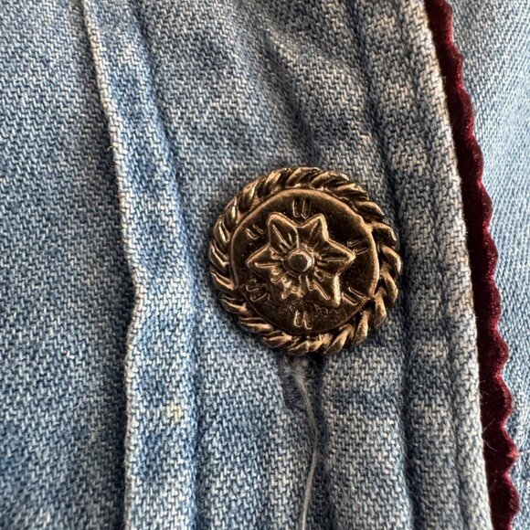 Cambridge Vintage 90s Denim Shirt Western Silver Boot Button Suede Trim Cowgirl - Picture 7 of 10